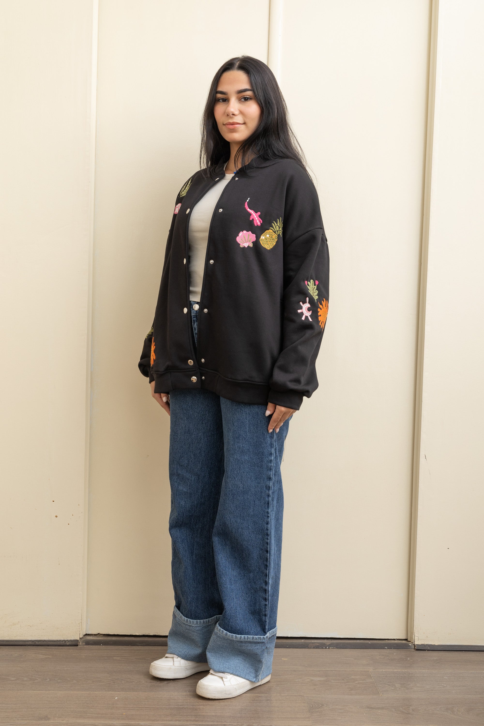 Image of Black Casual Cool Oversized Cotton Jacket